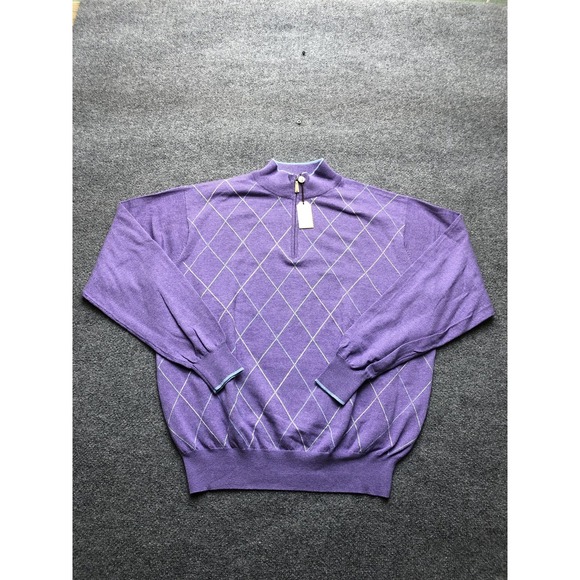 Peter Millar Other - Peter Millar Sweater Mens Large Purple Argyle 1/4 Zip Mock Neck Golf Pullover